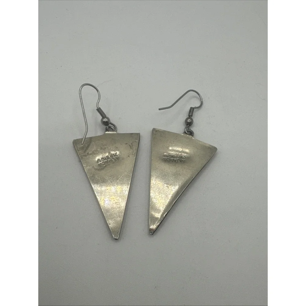 Vintage Mexico Alpaca Sterling Silver Abalone Dangle Drop‎ Earrings